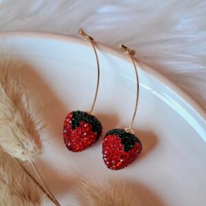 BIJUTERIA ARETES CEREZA CON BRILLOS