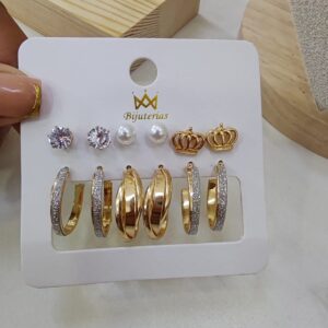 BIJUTERIA ARETES SET 6 CORONA